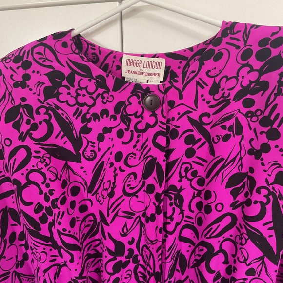 VTG Maggy London by Jeannene Booher Dress size 6 Purple with Black Floral Leaves - Picture 3 of 8